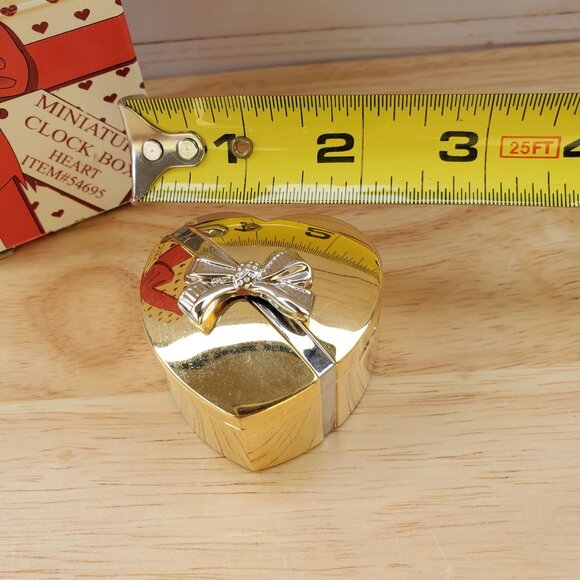 Miniature Heart-Shaped Clock Red Velvet Interior NOT Working Box With Bow Design - Picture 5 of 12